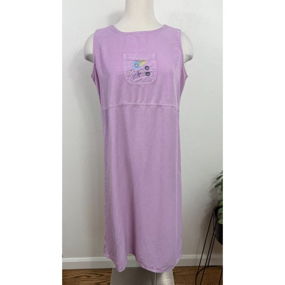 AKS Womens‎ Lavendar Floral Midi 100% Lyocell Dress Size Large Cottage Core Cute